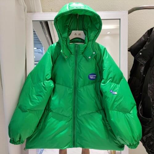 Winter Hooded Parkas Womens Purple Short White Duck Down Jacket Korean Loose Warm Coat Green Windproof Female Zipper Outwear