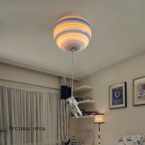 Space astronaut planet lamp childrens room boy bedroom lamp Nordic simple creative cartoon ceiling Chandelier
