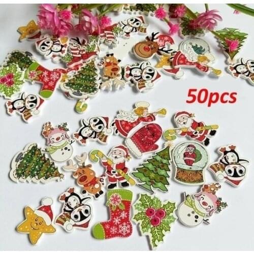 50Pcs/Bag 2-Holes Cartoon buckle Mix Christmas Star Candles Santa Sock Craft Sewing DIY Materials Buttons