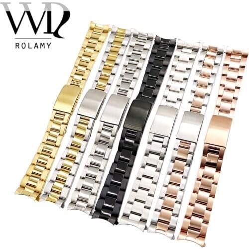 Rolamy 13 17 19 20mm Watch Band Strap 316L Stainless Steel Gold Silver Watchbands Oyster Bracelet For Rolex Datejust Submariner