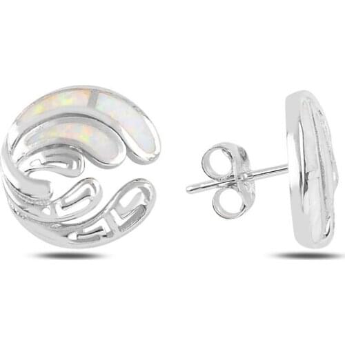 Silverlina Silver White Opal Stone Dangle Studded Earrings