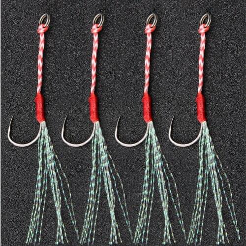 Spinpoler 5pcs/Lot High Carbon Steel Mustad Jigging Assist Hooks With PE Line Feather Ring Fishing Hook Sea Ocean Fishing Tackle