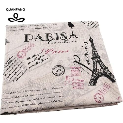 QUANFANG Printed Cotton Linen Fabric For Quilting,DIY Sewing,Sofa,Curtain,Bag,Cushion,Furniture Cover Tower,Half Meter
