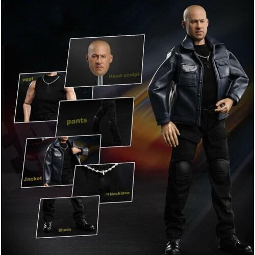 WK89014A 1/6 Vin Diesel Head Sculpt Leather Jacket Suit Set Fit 12'' Male Soldier Action Figure In Stock