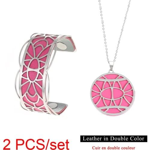 Yoiumit Stainless Steel Bracelets Necklace Set Cuff Bracelets & Bangles For Women Bijoux Interchangeable Leather Jewelry Set