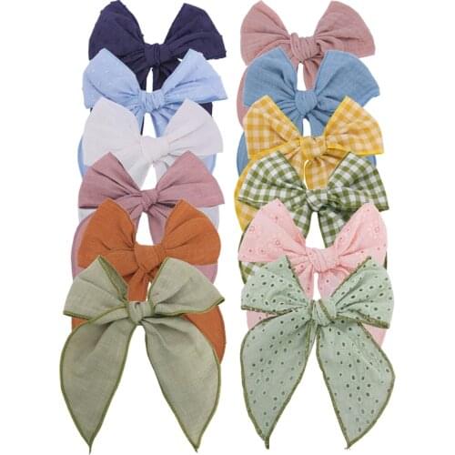 Hemmed Fable Bow Hair Clips Baby Girls Women Linen Bow Toddler Kids Cotton Large Tails Hair Bows Accessories Hairgrips