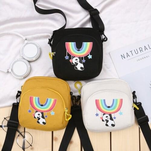 Women Canvas Shoulder Messenger Bag Fashion Cartoon Kawaii Bear Rainbow Cloud Handbag Student Casual Zipper Small Crossbody Bags