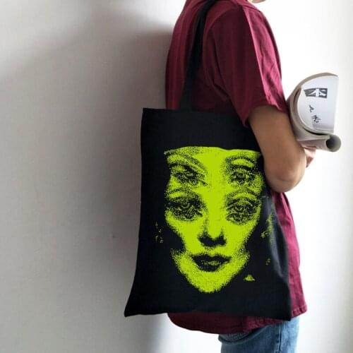 Horror face gothic casual black dark canvas bag Vintage high street y2k women shoulder bags large capacity hip-hop shopper bag