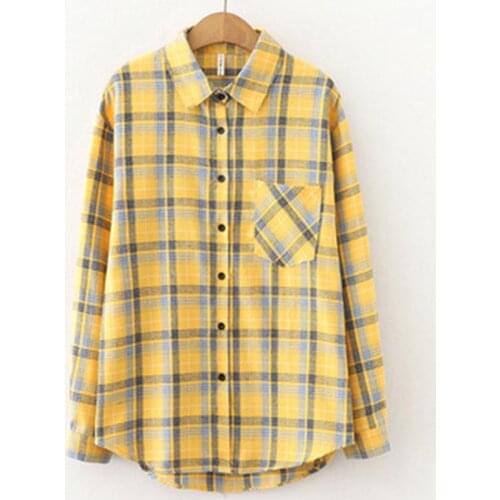 2021 Autumn Fashion Women Plaid Shirt Long Sleeve Turn-down Collar button Casual Shirts Pockets Splicing Spring Blouse Female