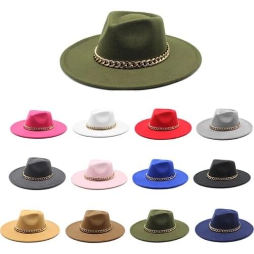 Water drop hat top new woolen top hat concave top big brim 9cm hat ladies big chain felt hat 2021 fedora hat