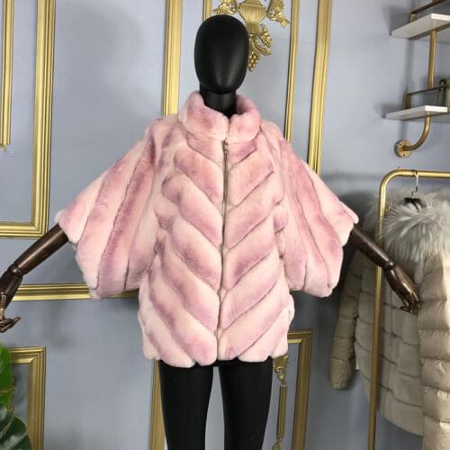 Batwing Sleeve Jacket Real Rabbit Fur Coat Women Winter Confort Warm Overcoats Fashion Customizable