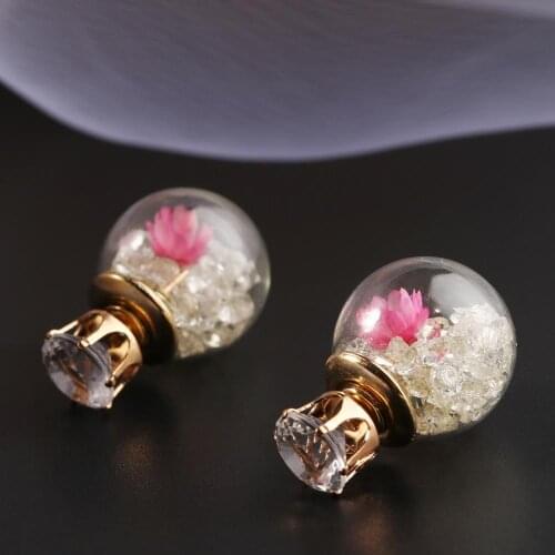 Women Fashion Earings Elegant Dried Flower Rhinestone Ball Ear Studs Earrings Gift aretes de mujer kolczyki серьги висячие