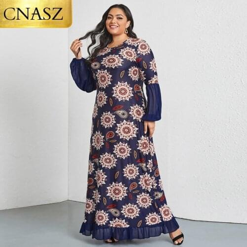 2021 New Fashion High Quality Free Shipping Women Dress Plus Size Dresses For Women O Neck Long Sleeve Printed Maxi Sundress