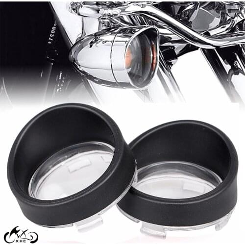 1Pair Motor Matte Black Visor-Style Turn Signal Bezels With Clear Bullet Lens For Harley FLHX FLTRI FLHRS Sportster 883 1200