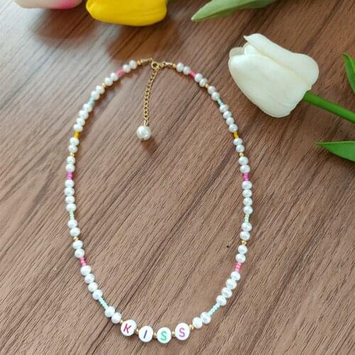 1pc Fashion Bohemian Handmade Beads Natural Pearl Choker Necklace Fashion Rainbow Candy Strand Collar gold necklace Jewelry Gift