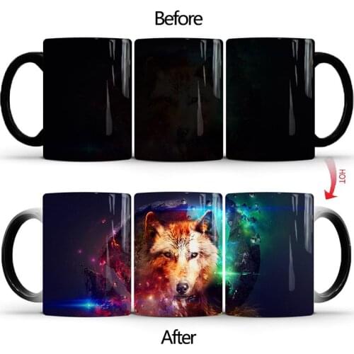 1Pcs New Magic Wolf Coffee Mugs 350mL Creative Animal Color Changing Ceramic Tea Milk Cups Best Birthday Xmas Gifts for Friends