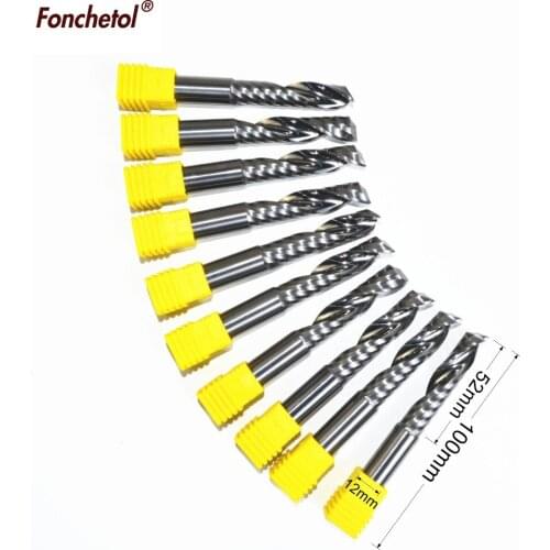 12mm*52mm-10pcs,solid carbide end milling cutter,woodworking router bit,CNC tungsten 1 flute spiral end mill,wood,pvc,acrylic