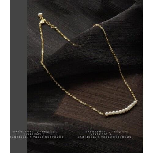14K Gold Plated Small Natural Pearls Necklace for Women Elegant French Style Clavicle Chain Necklace Handmade Jewelry
