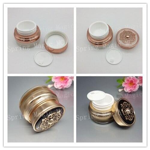 15G Pearl White/Gold Luxury Acrylic Cream Jar For Eye Cream/CC Cream/Foundation/Skin Care Bottle Flat Top Crown Cosmetic Jars