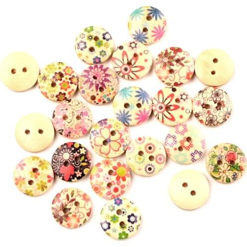 50pcs Mixed Round Flower Wooden Buttons For Clothes Crafts Sewing Decorative Needlework Scrapbooking DIY Accessories