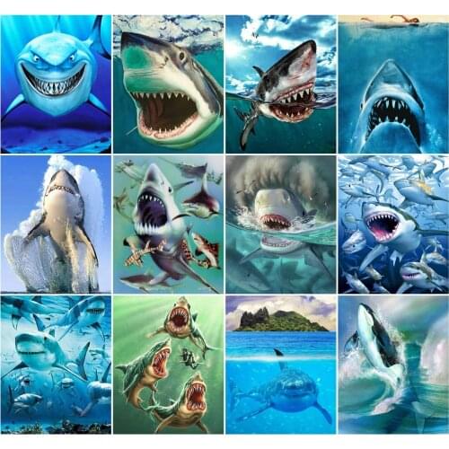 Paint By Numbers Shark Animal Acrylic Unique Gift Coloring By Number F Kits Home Decoration