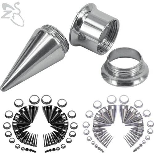 ZS 2pcs 2-20m 2 in 1 Stainless Steel Ear Plugs And Tunnel Fit Interchangeable Taper Plug Piercing Ear gauges Black Ear Stretcher