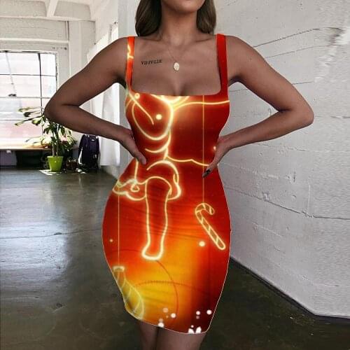 Giyu Brand Christmas Dress Women New Year Bodycon Dress Pattern 3d Print Party Sundress Womens Clothing Summer New Boho Fashion