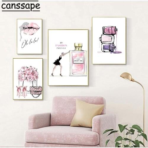 Vogue Perfume Bottle Canvas Painting Flowers Poster Nail Polish Wall Art Print Modern Wall Picture Fashion Girl Room Decoration