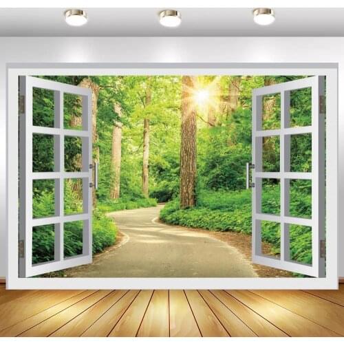 White Window Green Forest Sunshine Scenic Photography Backdrops Newborn Baby Shower Background For Photo Vinly Poster Home Decor