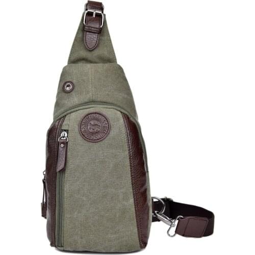 Canvas Mens Casual Chest Shoulder Bag Outdoor Crossbody Bag ArmyGreen Multifunctional Chest Bag