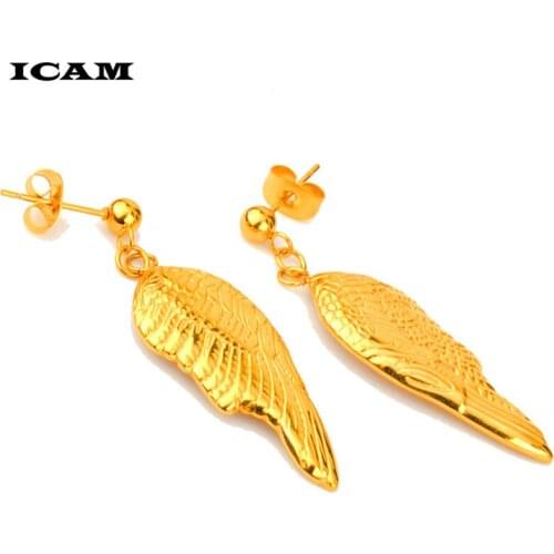 ICAM New 2019fashion HOT women Long Feather Angel Wings stud earrings vintage korean Earrings trendy cute lovely wholesale