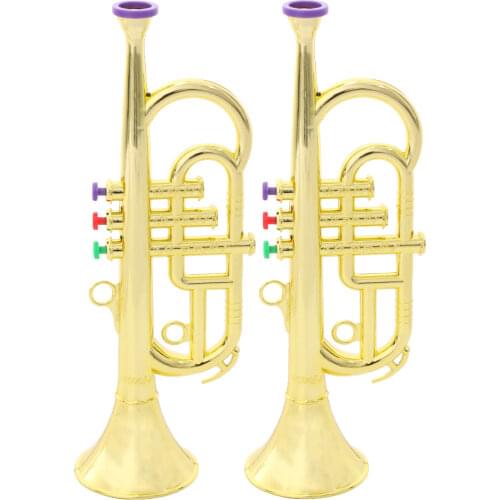 2 PCS Gold Kids Trumpet, Horn Wind Instrument with 3 Colored Keys Toy Gift for Toddlers Young Kids Birthday & Christmas