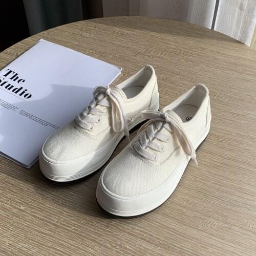 Female Thick Soled Canvas Shoes Womens 2021 New Student Versatile Big Head Shoes Elevated Muffin Casual Shoes Solid Color 35-40