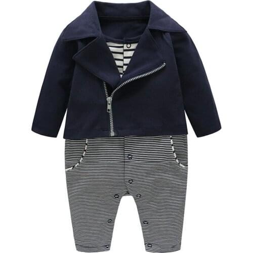 Handsome Baby Rompers Newborn Gentleman Clothing Infant Zipper lapels Fake Two Pieces Cotton Baby Jumpsuit Baby Boy Clothes