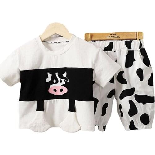 Summer Casual Boys Outfits Kids Cartoon Cow Print T-shirt Shorts 2pcs Clothing Sets Toddler Boy Summer Cotton Clothes Outfits