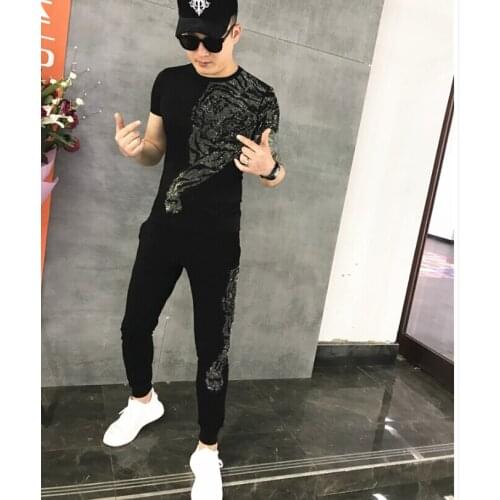 New design Diamonds men shorts sets O-neck Short sleeve men clothes 2020 Fashion summer tracksuit men