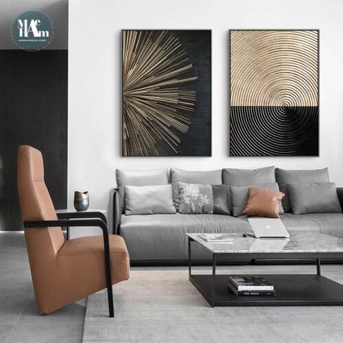 Nordic Golden Abstract lines wall art Canvas Painting Prints Posters stereoscopic art Pictures for Living Room Morden Decor