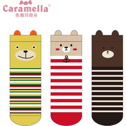 Caramella 2020 New Smile Bear Women Socks 3Pairs/lot Cute Cartoon Girls Socks Funny 3D Stripe Women Socks Colorful Hosiery