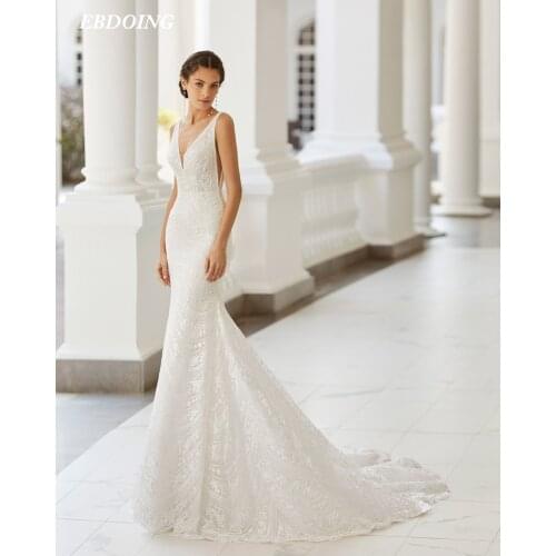 Newest Wedding Dress Mermaid Lace Deep V-Neck Neckline Long Open-Back Marry Plus Sizes Beading Bride Dress Vestidos De Novia