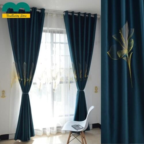 2021 new luxury new Chinese Nordic Light luxury simple fashion full shading impression embroidery curtain finished living room