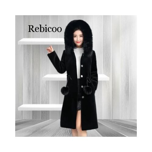 New Women Winter Imitation Mink Fur Coat Fashion Solid Color Hooded Fur Collar Plus Size Slim Jacket Ladies Faux Fur Coat