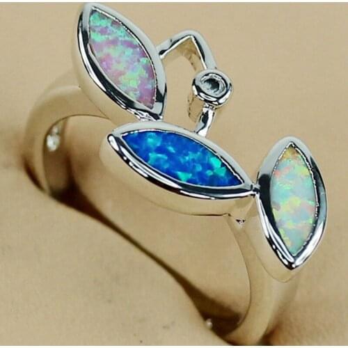 SHUNXUNZE White pink blue mix opal Engagement wedding rings Jewelry & Accessories for women Rhodium Plated R3567 size 6 7 8 9