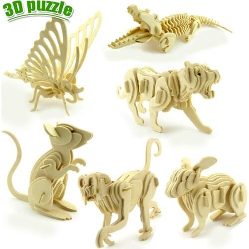 Educational puzzles dinosaur animals three-dimensional model assembled wooden puzzle toy 3D DIY for baby childrens wooden toys