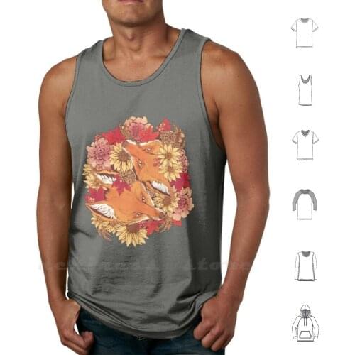 Autumn Fox Bloom Tank Tops Vest Sleeveless Red Fox Fox Foxes Vixen Vulpes Autumn Fall Season Canine Sunflowers Pinecones