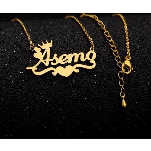 Custom Name Necklace Stainless Steel Personalized Dainty Heart Ribbon Crown Pendant Choker For Women Bijoux BFF Birthday Gifts