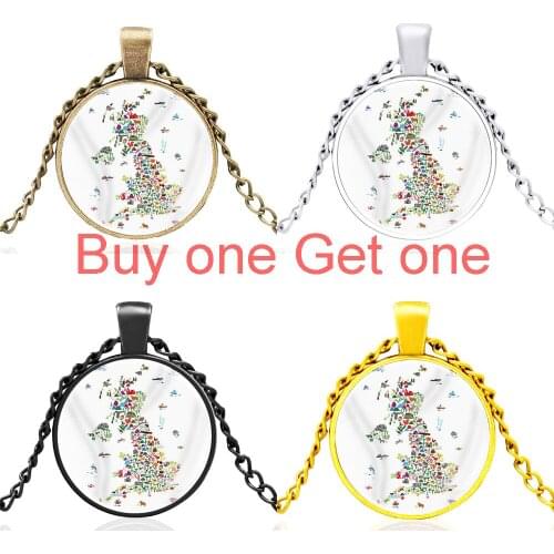 Classic Kingdom Map Glass Cabochon Fashion Pendant Necklace Men Women Charm Necklace Jewelry Accessories Gifts