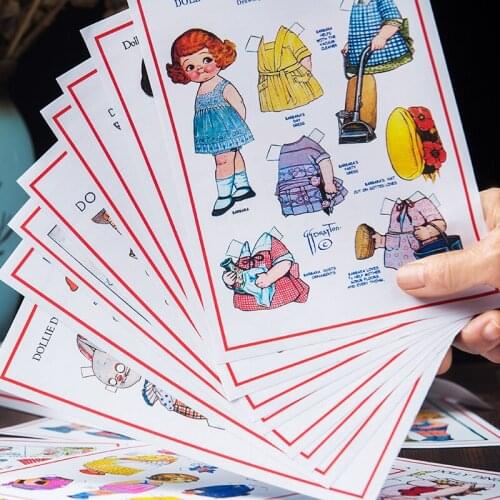 20set Hand-painted Vintage doll dressup stickers DIY scrapbooking album junk journal diary happy planner week decorative sticker