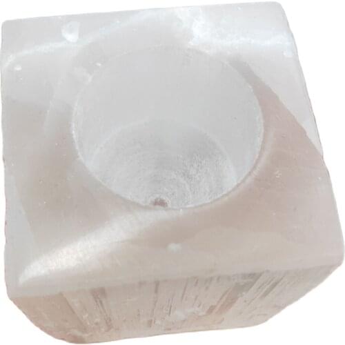 Natural white selenite Candle Holder cube handmade lamp Crystal Crafts Home Decoration