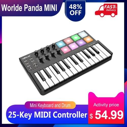 Worlde Panda midi keyboard Portable Mini 25-Key USB Keyboard and Drum Pad MIDI Controller