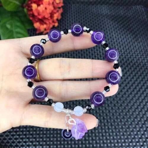 Silver Plated Geometric Shape Amethysts Crystal Elastic Bracelet for Elegant Women Inspiration Jewelry